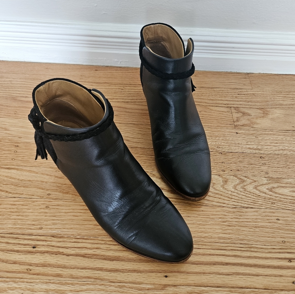 Sezane Black Leather & Suede Ankle Boots Size 39/8